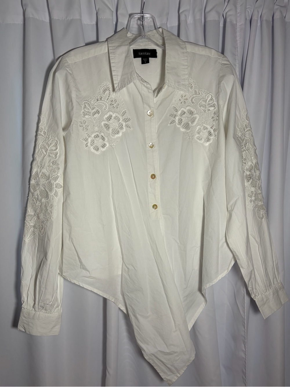 KAREN KANE White Cotton Embroidered Tie Front Blouse size S